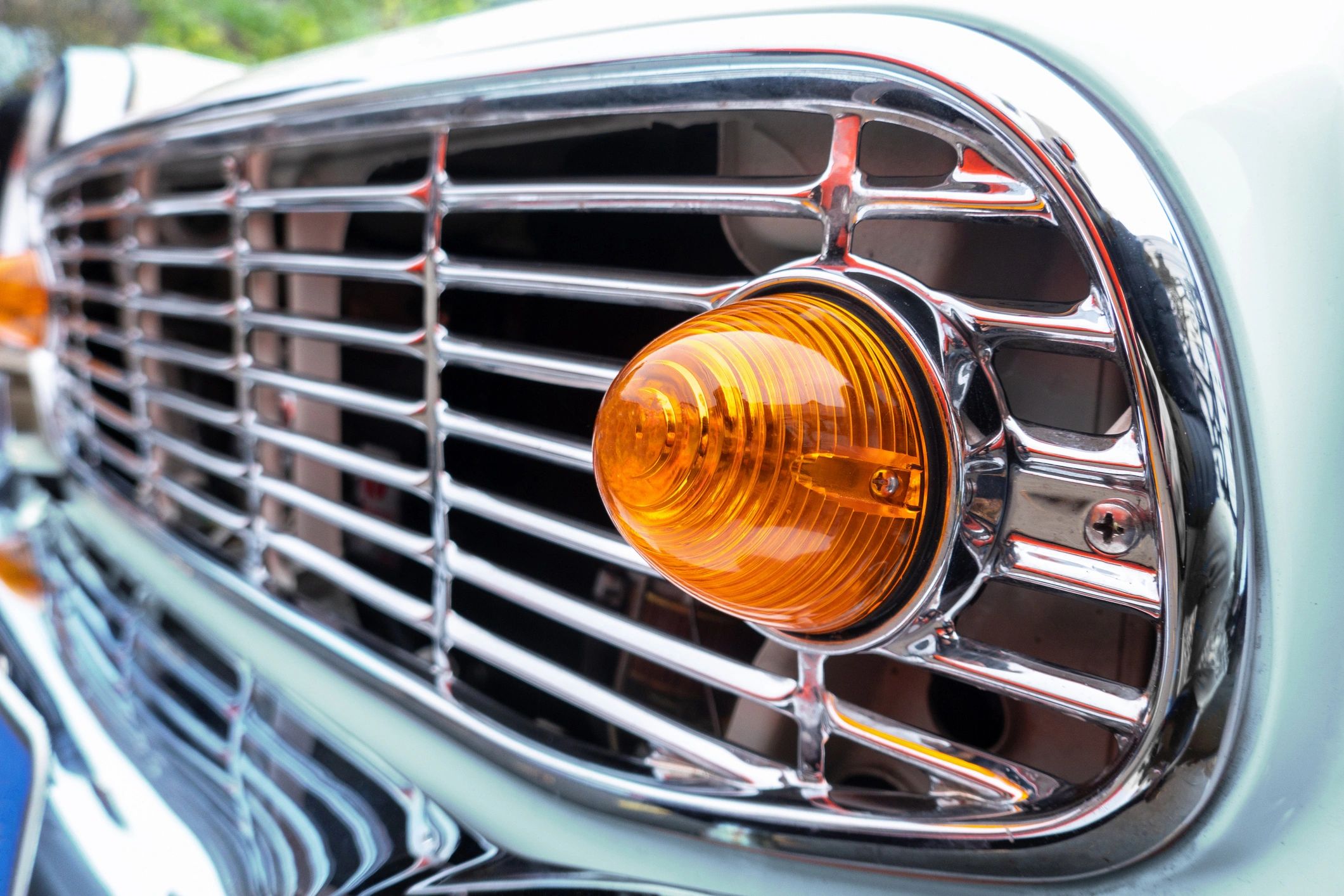 Classic car grille detail representing 1968 Chevy Impala styling