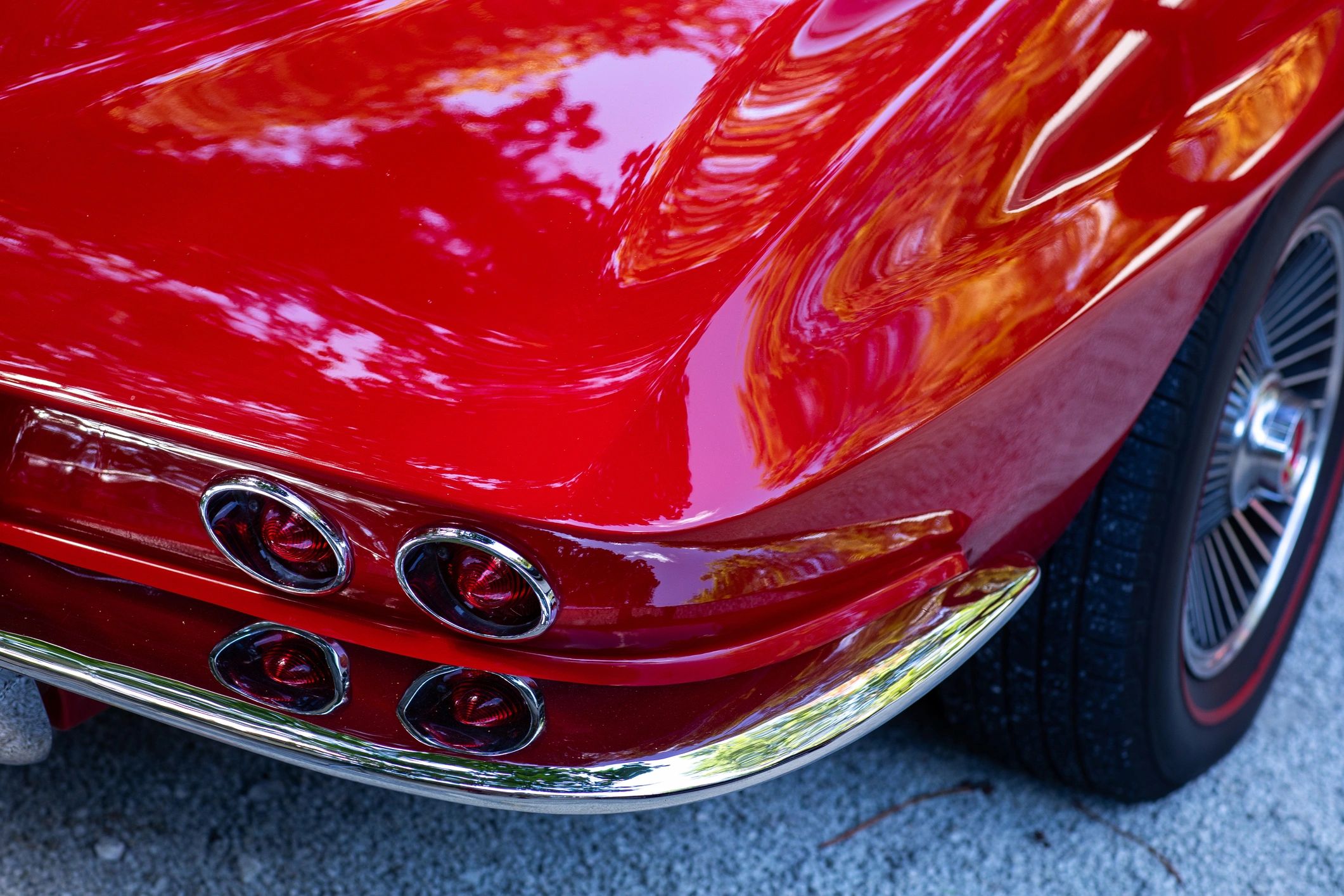 Rear detail of a red classic American car